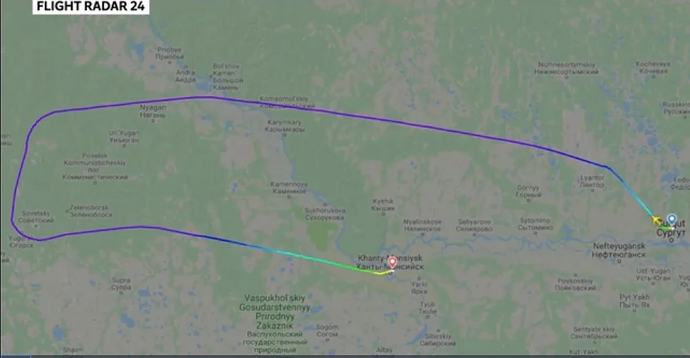 Flight path of the hijacked Aeroflot 0909