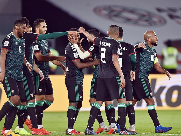 UAE players celebrating the victory against Kyrgiztan