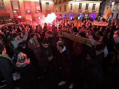 FC Nantes football club supporters gather in Nantes after it was announced that the plane Argentinian forward Emiliano Sala was flying on vanished during a flight from Nantes in western France to Cardiff in Wales, on January 22, 2019.