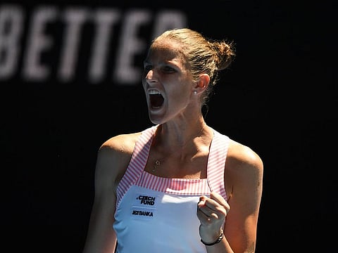Czech Republic's Karolina Pliskova reacts after a point against Serena Williams of the US during their women's singles quarter-final match on day ten of the Australian Open tennis tournament in Melbourne on January 23, 2019. 