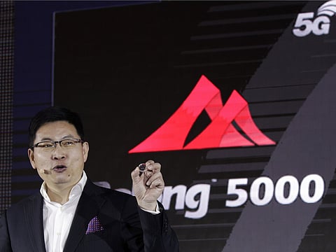 Richard Yu unveils the 5G modem Balong 5000 chipset in Beijing on Thursday.
