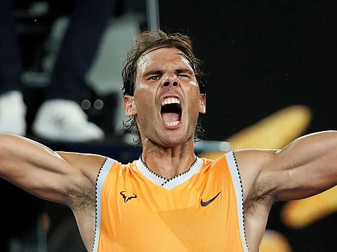 Spain's Rafael Nadal celebrates after winning the match against Greece's Stefanos Tsitsipas at the Australian Open semi-final on Thursday, Januar 24, 2019.
