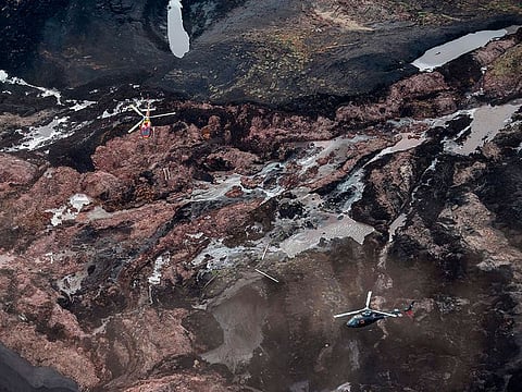 Aerial view taken after the collapse of a dam which belonged to Brazil's giant mining company Vale, near the town of Brumadinho in southeastern Brazil, on January 25, 2019