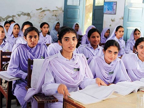 Girls at a school in Khyber Pakhtunkhwa. Thousands of girls are still not going to school in the province, data shows.