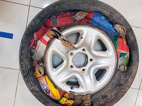 As many as 12 houbara bustards were found hidden in the spare tyre as a man tried to smuggle them into the UAE.