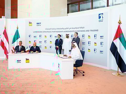 The signing of the agreements was witnessed by Shaikh Mohammad Bin Zayed, Giuseppe Conte and Hartwig Loger.