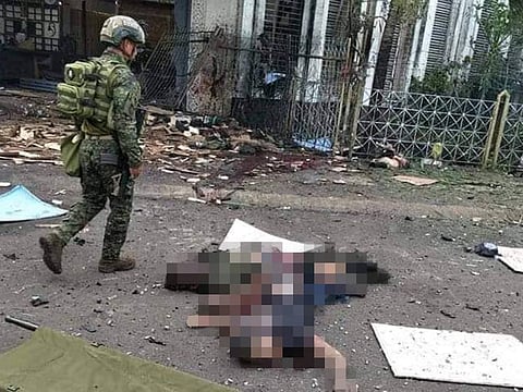 A social media post showing the aftermath of twin blasts that hit Jolo Cathedral in southern Philippines.