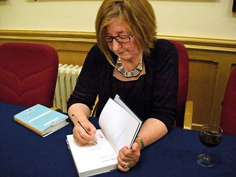 Pat Barker sings a copy of one of her popular books, Toby's Room at the Durham Book Festival in October 2012.