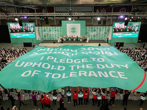 Hundreds of students from across the UAE at the launch of Zayed Tolerance Pledge on Thursday.