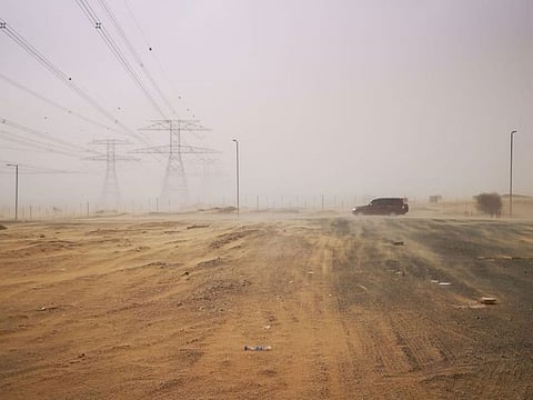 Sandstorm on Emirates road in Dubai. 