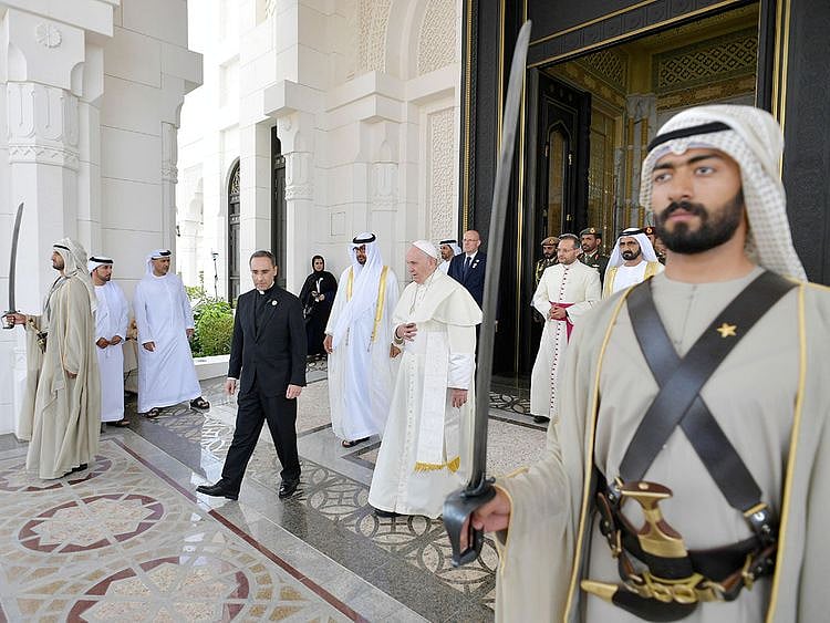 Pope Francis attends a welcome ceremony