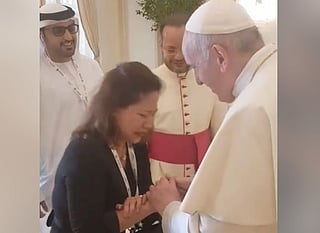 Video: Why this Filipina widow cried when she met Pope Francis in Abu Dhabi