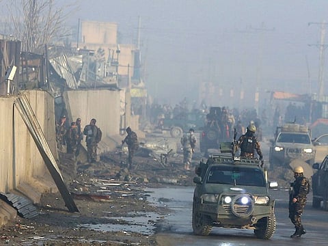 Afghan security forces gather at the site a day after an attack in Kabul, Afghanistan, last month. Photo for illustrative purposes only