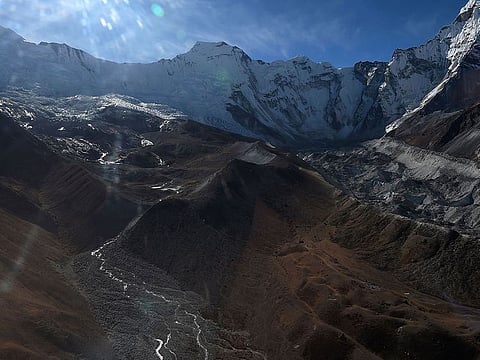 A glacier in the Everest region of Nepal, in the Solukhumbu district some 140km northeast of Kathmandu.
