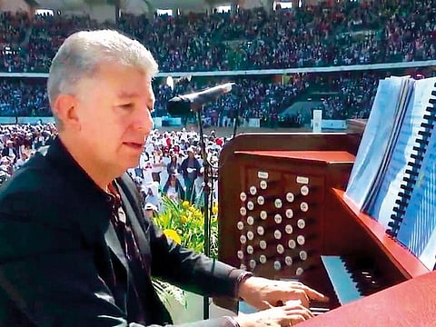 Paul Griffiths playing the E M Skinner 1920’s organ (from Regent Classic Organs) at the Pope Francis mass in Abu Dhabi. 