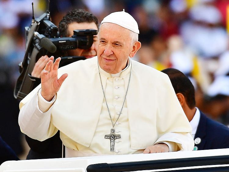 Pope Francis greets the crowd