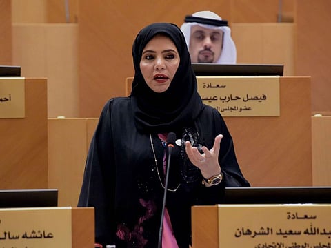 File picture: Naema Abdullah Al Sharhan, FNC member from Ras Al Khaimah, is seen talking during Federal National Council session in Abu Dhabi.