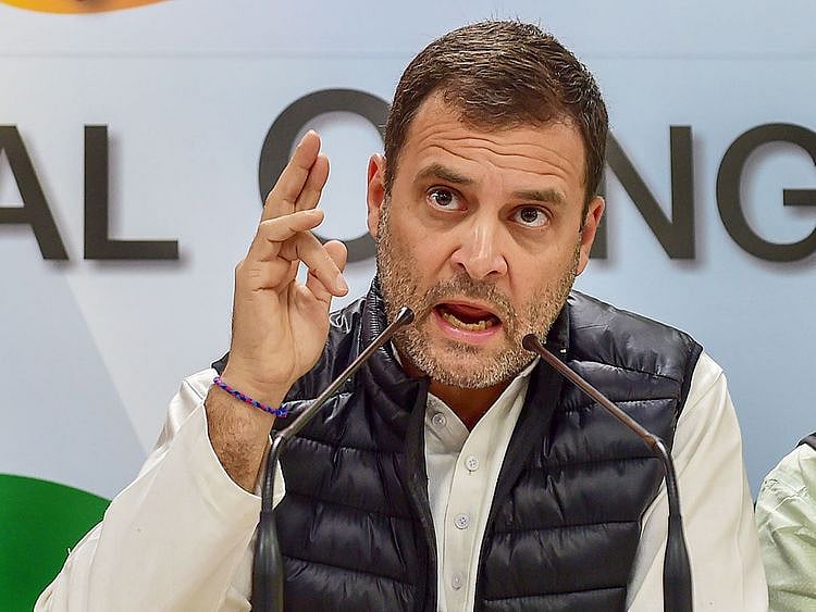 Congress President Rahul Gandhi addresses a press conference