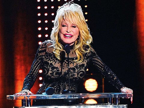 Dolly Parton accepts her award at MusiCares Person of the Year.