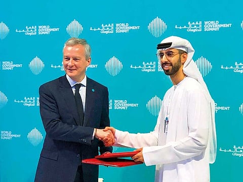 French Finance Minister Bruno Le Maire after signing an MoU on artificial intelligence with UAE’s minister Omar Al Olama.