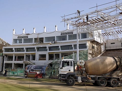 A renovation of National Stadium is in progress for the upcoming Pakistan Super League in Karachi, Pakistan. 