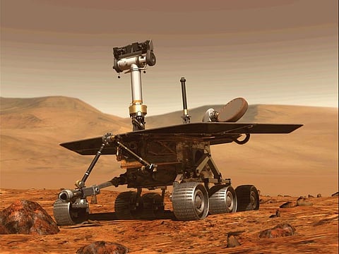 A computer generated image obtained on August 31, 2018 shows the Opportunity rover of NASA part of the Mars planet exploration program.