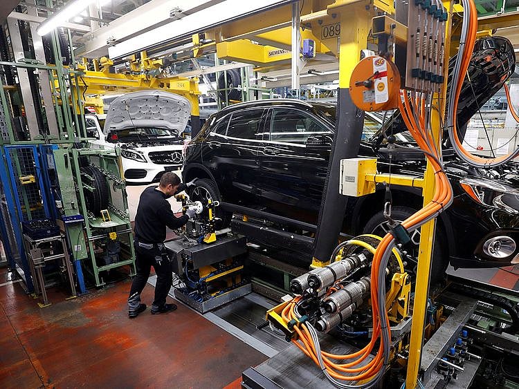 A Mercedes Benz production line in Rastatt, Germany