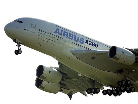 This file photo taken on April 27, 2005 shows the giant double-decker Airbus A380 taking off on its maiden flight, launching a new era in civil aviation, from Toulouse-Blagnac airport. 