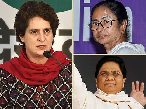 Clockwise from left: Priyanka Gandhi Vadra, Mamata Banerjee and Mayawati. It is somewhat ironical that the biggest challenge to the patriarchs of the Sangh comes from these three women politicians. 