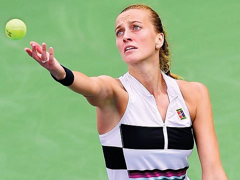 Petra Kvitova of Czech Republic in action against Katerina Siniakova also from Czech Republic in the Dubai Duty Free Tennis Championships on Tuesday. 