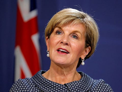Australian then Foreign Minister Julie Bishop speaks at a joint press conference with New Zealand's then Foreign Minister Gerry Brownlee (not pictured) in Sydney, Australia, May 4, 2017.    