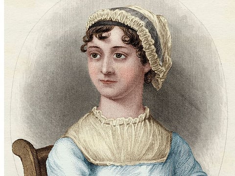 English Novelist Jane Austen (1775-1817) from A Sketch by Her Sister Cassandra.