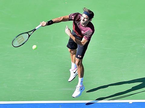 Tennis superstar Roger Federer during practice at the Dubai Duty Free Tennis Championships on 21st February, 2019. 