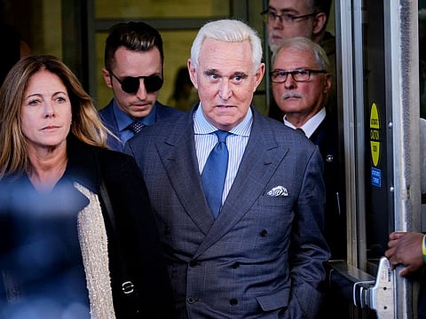 Roger Stone, a former Trump campaign adviser and longtime friend of Trump's, leaves after a court hearing in Washington, Feb. 21, 2019.