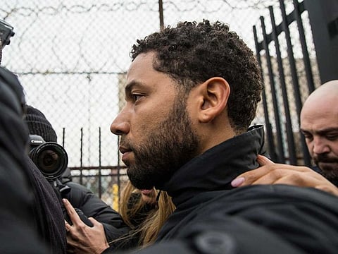 'Empire' actor Jussie Smollett leaves Cook County jail following his release, Thursday, February 21, 2019, in Chicago. 