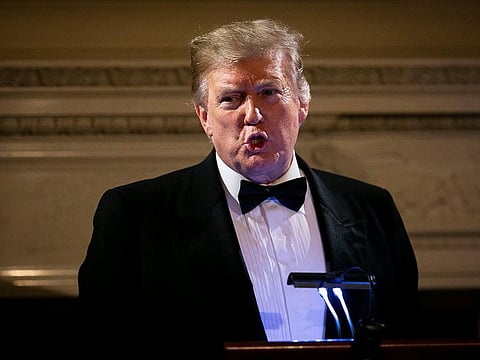 U.S. President Donald Trump speaks on U.S. and China trade negotiations at the Governors' Ball, in the State Dining Room of the White House, in Washington, U.S., February 24, 2019.