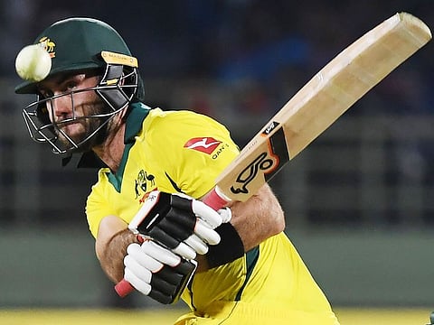 Australia's Glenn Maxwell plays a shot during the first Twenty20 international cricket match against India at the Dr.Y.S. Rajasekhara Reddy ACA–VDCA Cricket Stadium in Visakhapatnam on February 24, 2019. 