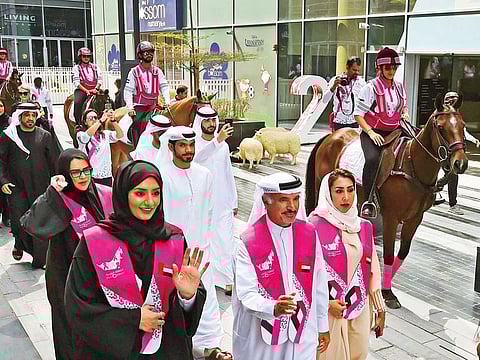 Saeed Mohammed Hareb, General Secretary, Dubai Sports Council,Reem Bin Karam,Head of Pink Caravan Higher Organizing Committee,khadijah Al Bastakiya, Executive Director of Dubai Design District along with other official during the 9th Edition of the Pink Caravan Ride in Dubai at Dubai Design District on 25 FEB 2019 