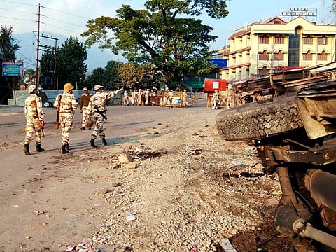File picture of security personnel patrolling a street during restrictions in Arunachal Pradesh.
