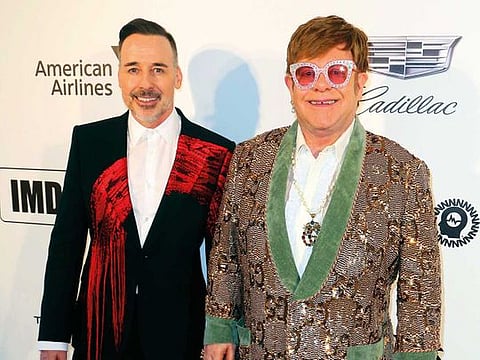 David Furnish with Elton John who hosted the 27th annual Aids Foundation Academy Awards Viewing Party on February 24 to raise money for his foundation