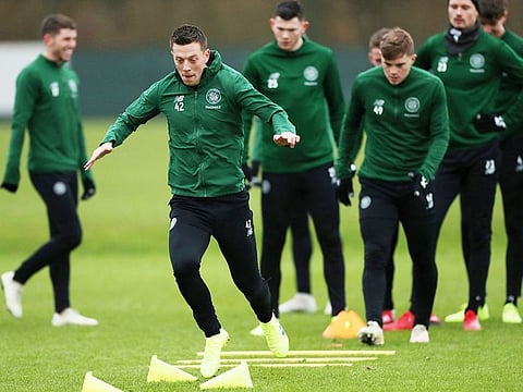 File photo: Celtic players are seen during training.