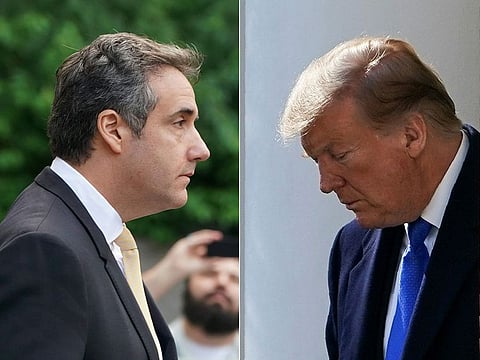Michael Cohen (left), former personal lawyer for US President Donald Trump, leaving federal court on August 21, 2018, in New York and US President Donald Trump (R) arriving to deliver remarks in the Rose Garden at the White House in Washington, DC on February 15, 2019.