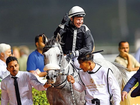 AF Maher, ridden by jockey Tadhg O’Shea and trained by Ernst Oertel wins the Al Maktoum Challenge (Round 3) race on Dubai World Cup Carnival meeting at Meydan racecourse.