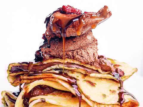 Chocolate pancakes with ice cream