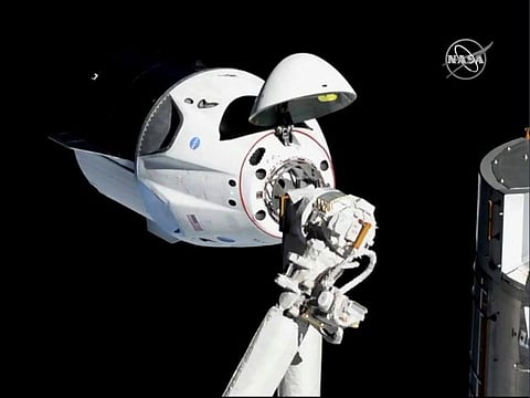 The SpaceX Crew Dragon capsule approaches the International Space Station March 3, 2019.
