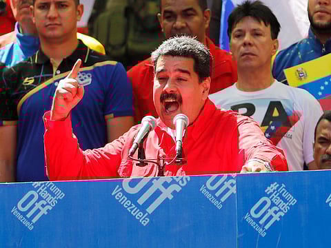 Venezuela's President Nicolas Maduro talks to supporters during a rally in support of the government in Caracas, Venezuela February 23, 2019. 
