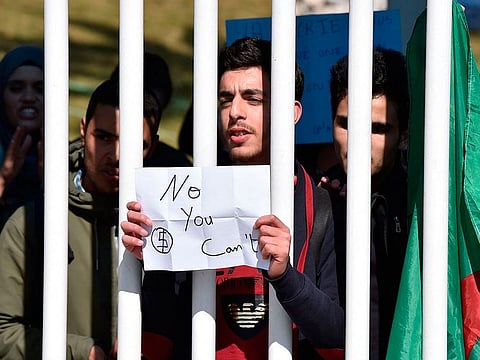 Algerian students demonstrate at Algiers’ school of medicine on March 3, 2019 against ailing President Abdelaziz Bouteflika’s bid for a fifth term. 