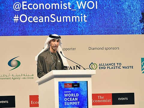 Dr Thani Ahmad Al Zeyoudi, Minister of Climate Change and Environment giving the opening speech at the sixth edition of the World Ocean Summit in Abu Dhabi.