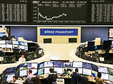 The stock exchange in Frankfurt. Compared to the S&P 500, which is up 401 per cent, since March 2009, in dollar terms the Stoxx 600 failed to return even half that.