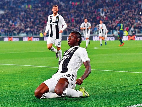 Juventus’ Moise Kean celebrates after scoring against Udinese at the Allianz Stadium in Turin on Friday.